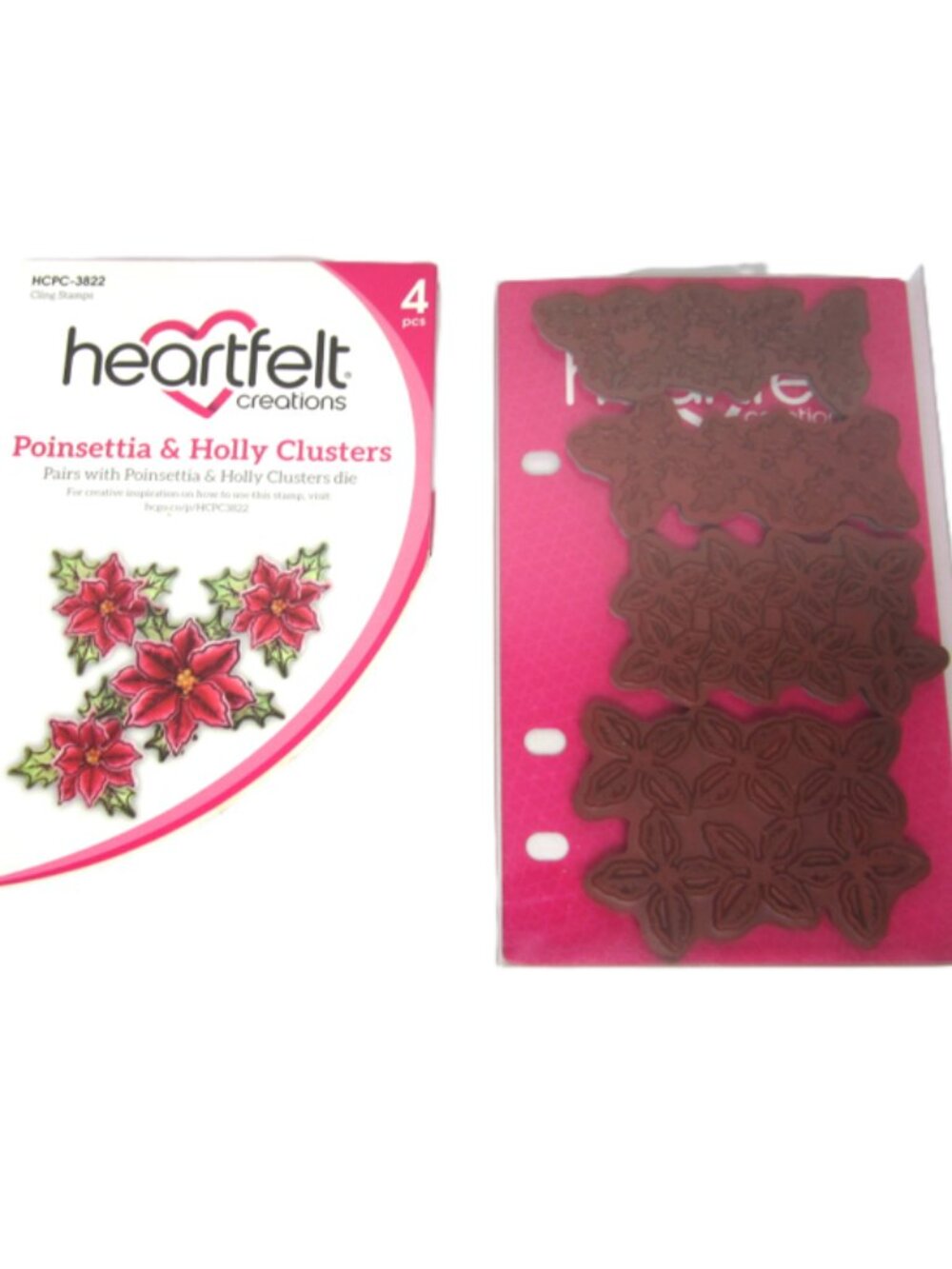 Heartfelt Creations Poinsettia & Holly Clusters Cling Stamps 4 Pcs Christmas